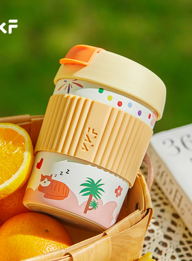 KKF吻吻鱼咖啡杯随行身杯子保温保冷外带外出便携带不锈钢彩虹杯