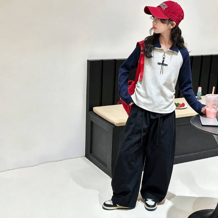 专柜品牌女童秋装休闲套装2026新款洋气春秋翻领卫衣女孩阔腿裤工