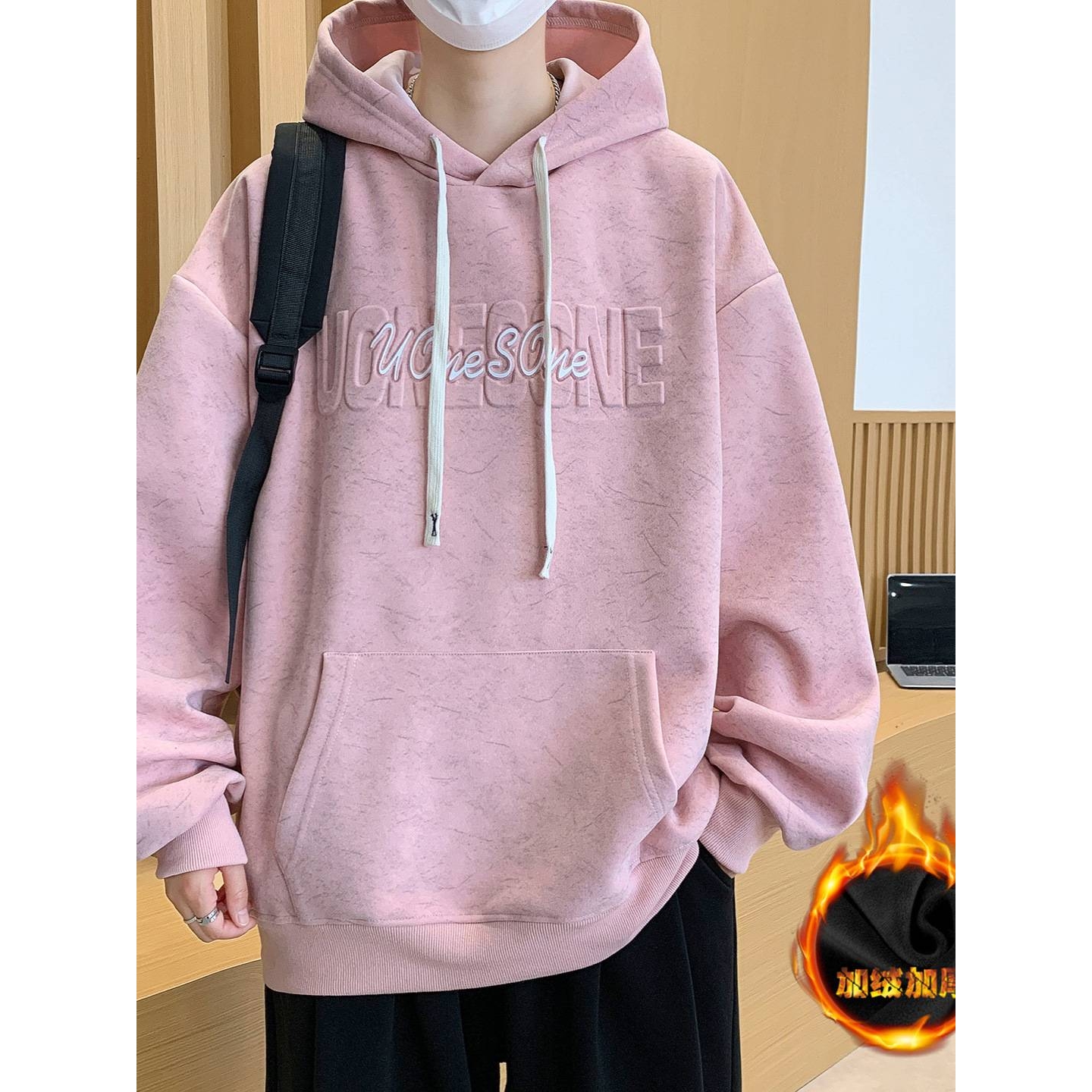 商场品牌男士加绒加厚连帽卫衣2025年秋冬新款男装青少年时尚休闲