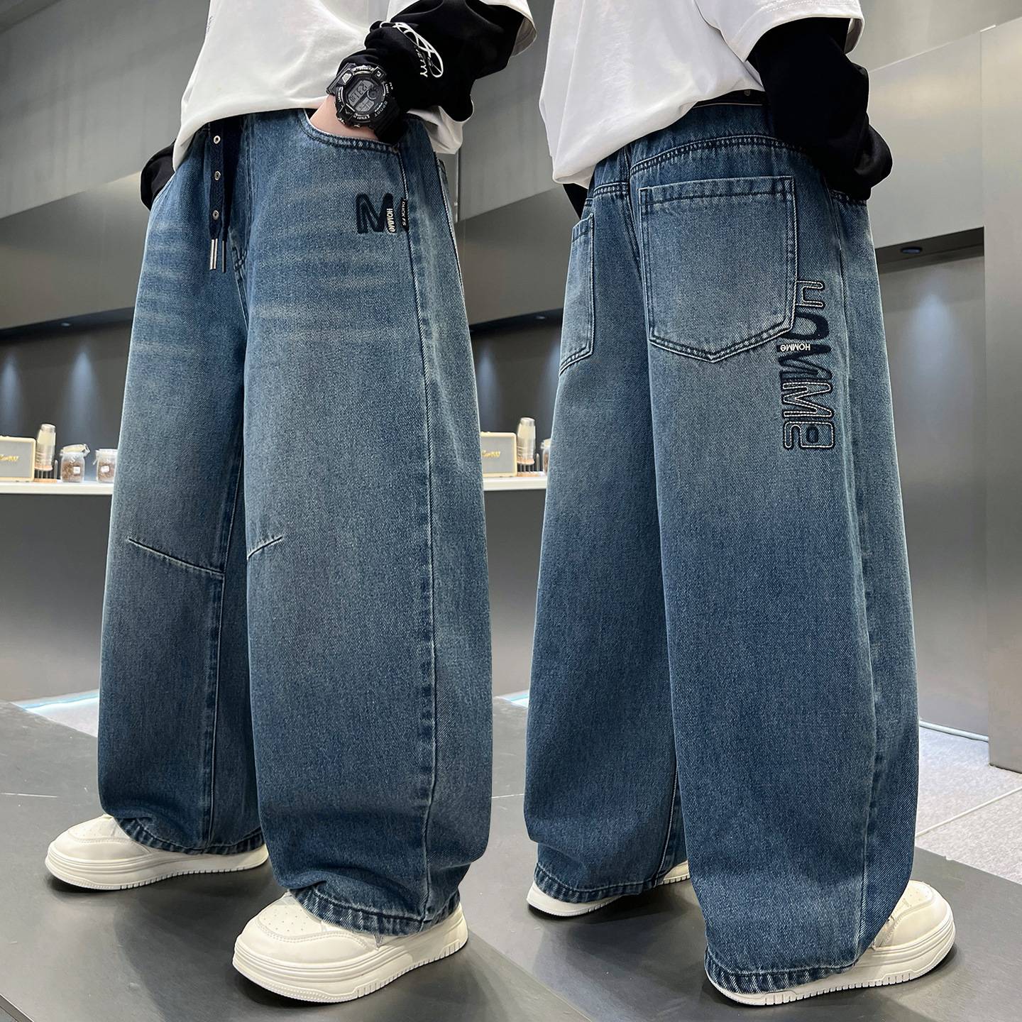 专柜品牌男童牛仔裤子秋季新款2026中大童春秋款男孩韩范儿童休闲