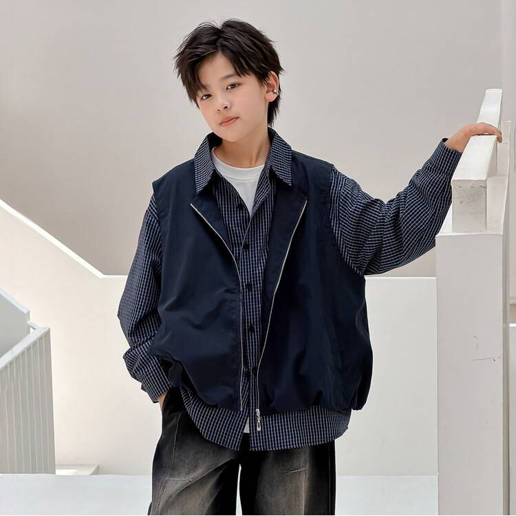 专柜品牌男童假两件外套2026新款韩版儿童秋装夹克痞帅中大童秋季