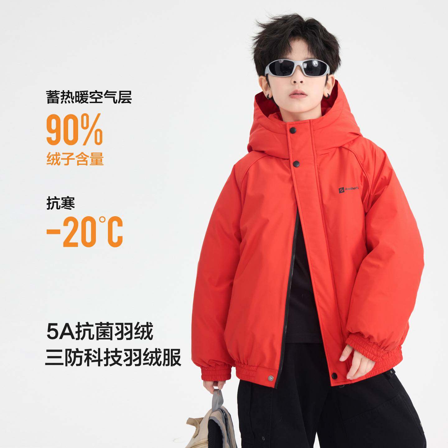 专柜品牌男童冬季新年红色户外冲锋衣羽绒服2025新款儿童加厚防水