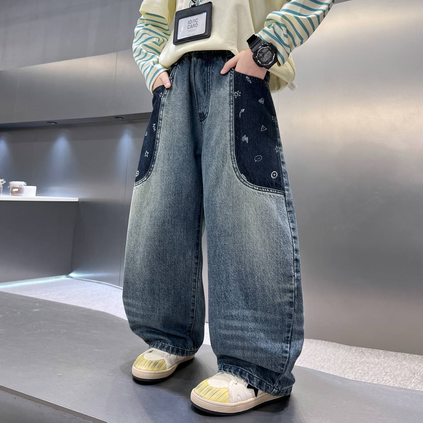 专柜品牌男童裤子秋装大儿童牛仔裤韩范2026新款春秋款男孩阔腿长