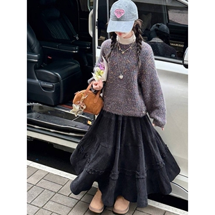 专柜品牌女童套装秋冬超好看2025新款儿童韩系穿搭中大童毛衣半身