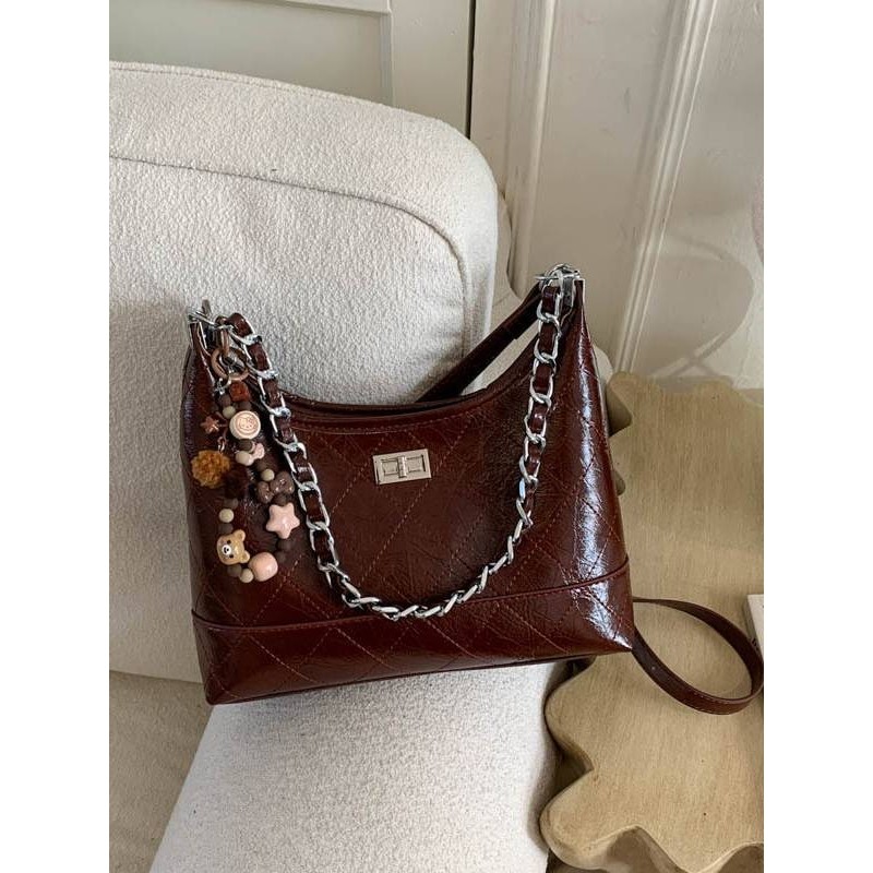 专柜品牌高级感磨砂皮包包女2025新款复古菱格链条包休闲单肩斜挎,箱包皮具/热销女包/男包,腋下包,淘宝优惠券,粉丝福利购,淘宝优惠卷