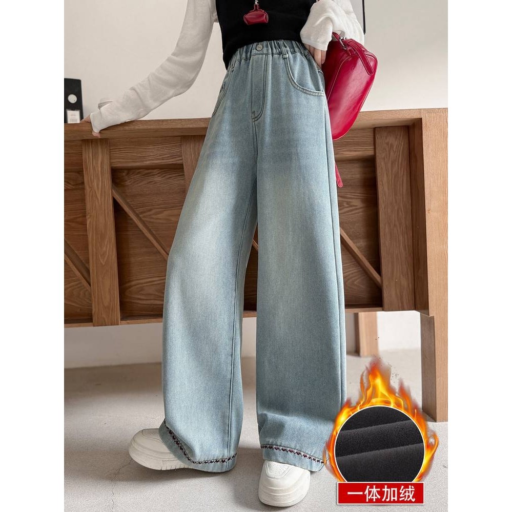 专柜品牌女童加绒裤子2025冬款新款时尚儿童中大童女孩牛仔裤一体,童装/婴儿装/亲子装,儿童牛仔裤,淘宝优惠券,粉丝福利购,淘宝优惠卷