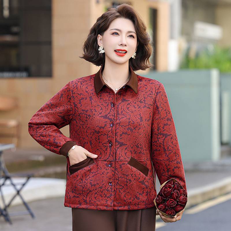 专柜品牌妈妈新款高端时尚外套春秋翻领夹克中老年女装洋气休闲显