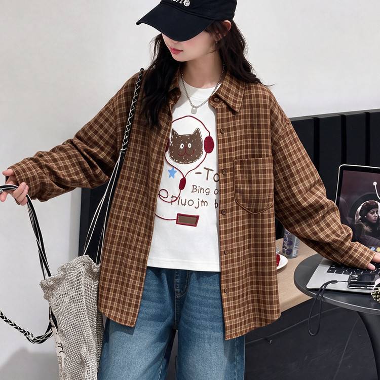 专柜品牌女童格子衬衫春秋2026新款洋气大童秋装时髦学生外套儿童