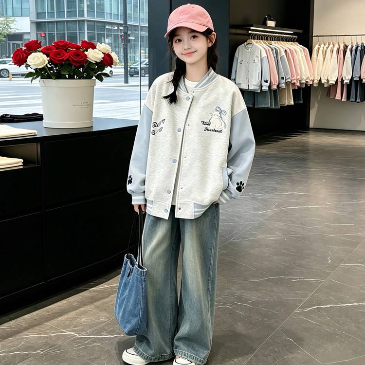 专柜品牌女童外套春秋季2026新款洋气儿童休闲时髦插肩袖棒球服中