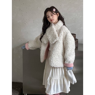 专柜品牌女童毛毛衣外套冬季2025新款夹棉加厚中大童儿童韩版洋气