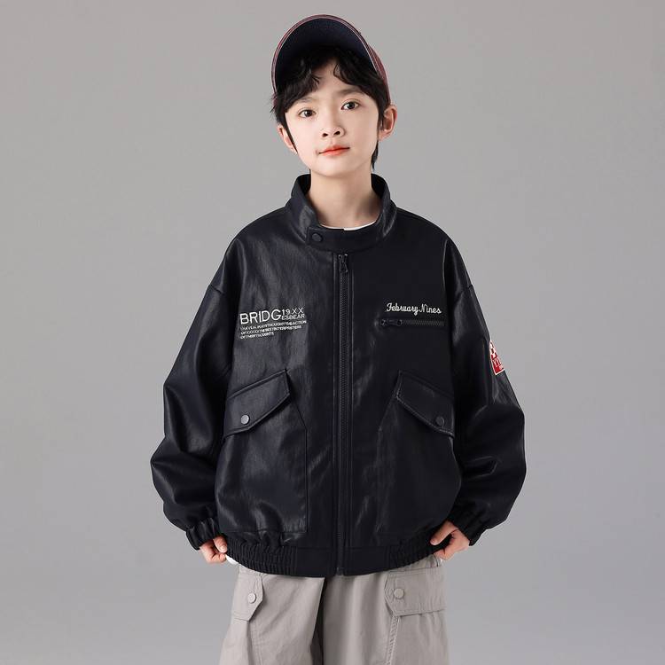 专柜品牌男童皮衣外套春秋款2026新款秋季儿童装痞帅立领夹克男孩