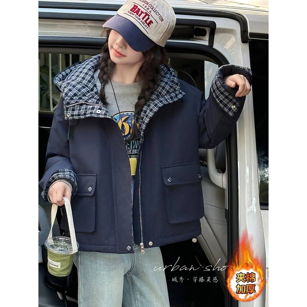 专柜品牌女童冲锋衣夹棉外套秋冬2025新款女孩大童洋气防风风衣秋