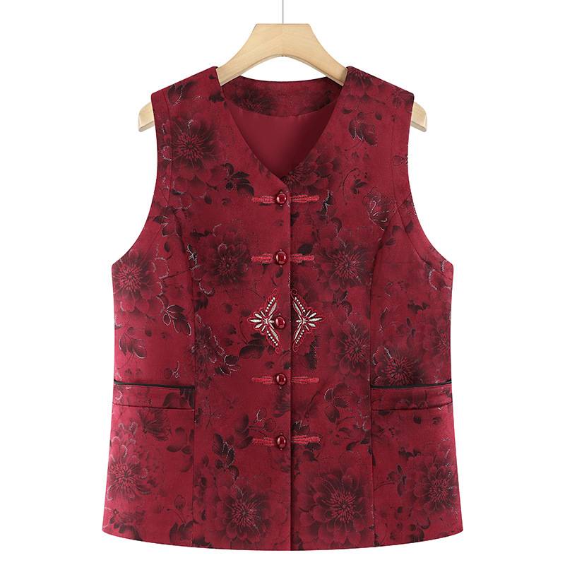 专柜品牌老年人秋季新款碎花马甲老太太衣服奶奶春秋季大码背心坎