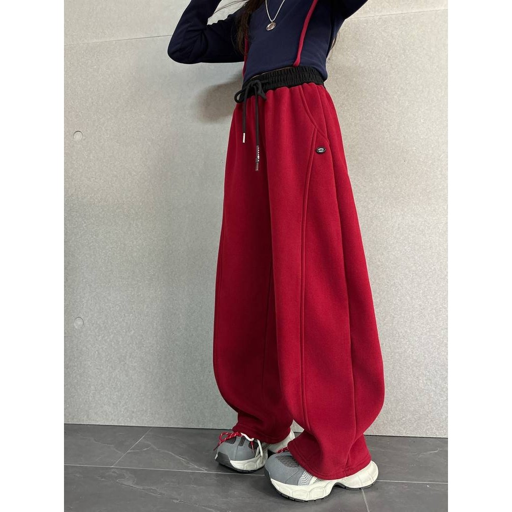 专柜品牌女童加绒裤子冬季大童韩版超好看阔腿裤女孩卫裤初中生加