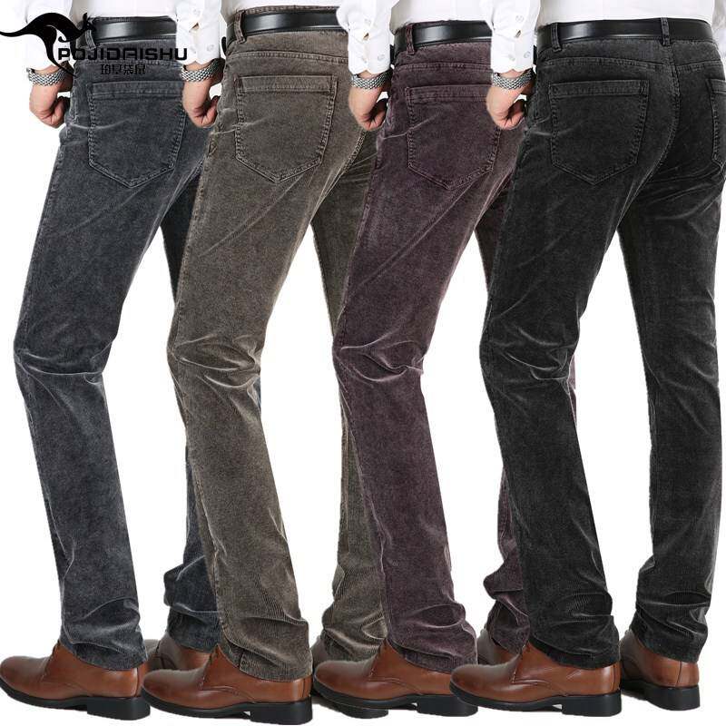 专柜品牌冬季厚款中年男式条绒裤中老年高腰弹力灯芯绒男裤子