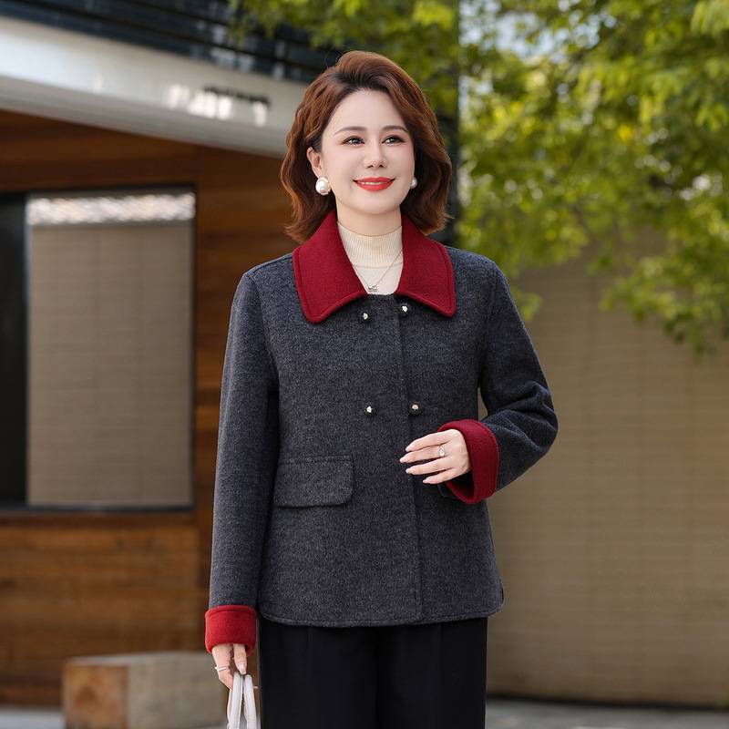 专柜品牌中老年女装秋冬双面毛呢子短款大衣小个子显瘦毛呢外套保