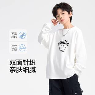 专柜品牌男童秋冬白色笑脸加绒运动卫衣2025新款儿童男孩冬季加厚