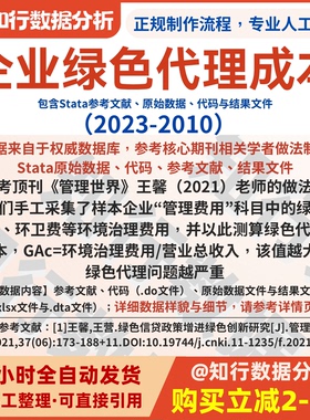 企业绿色代理成本数据2023-2010包含Stata原始数据、代码与结果