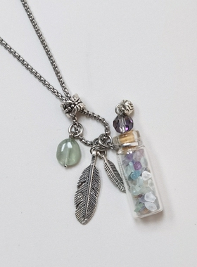 水晶半宝石碎石许愿香氛精油扩香香薰精油瓶吊坠软木塞精油项链