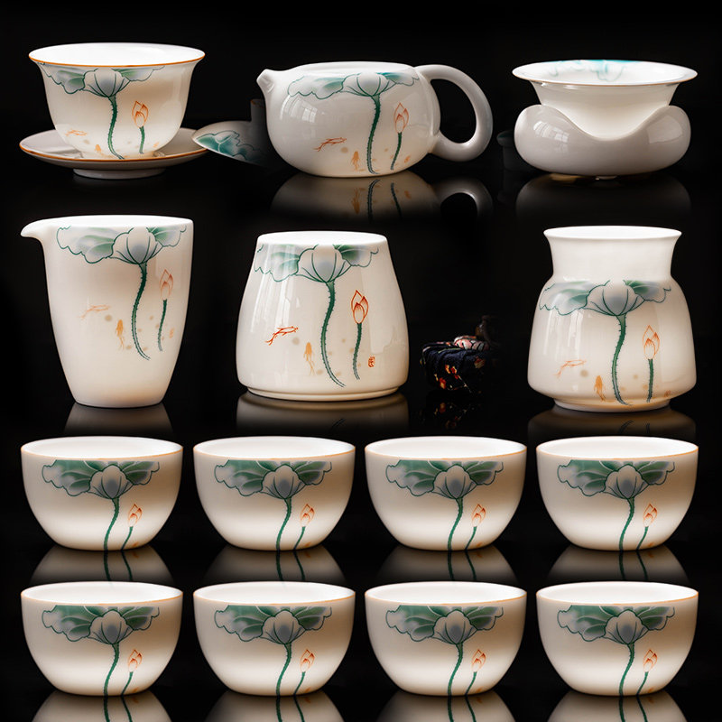 羊脂玉白瓷功夫茶具套组家用轻奢高档清莲陶瓷泡茶壶茶杯茶盘礼盒