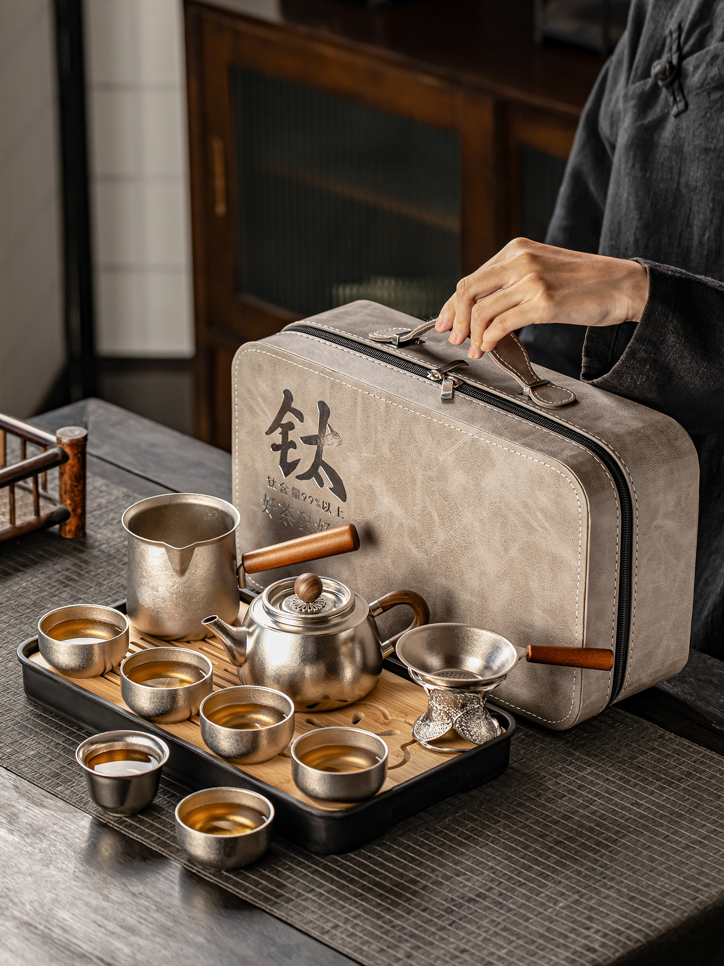 纯钛旅行茶具套装户外便携式一整套喝茶专用功夫泡茶壶茶杯泡茶器