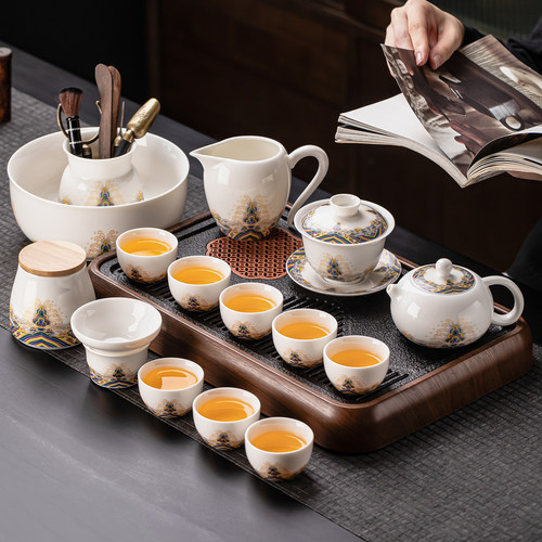 羊脂玉瓷功夫茶具套装家用轻奢中式白瓷泡茶壶整套陶瓷茶具礼盒装