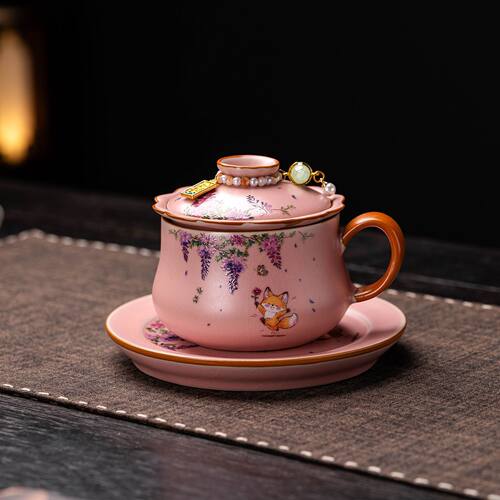 泥徒粉汝紫藤灵狐茶咖杯家用茶水分离泡茶杯办公室精致喝水杯单杯