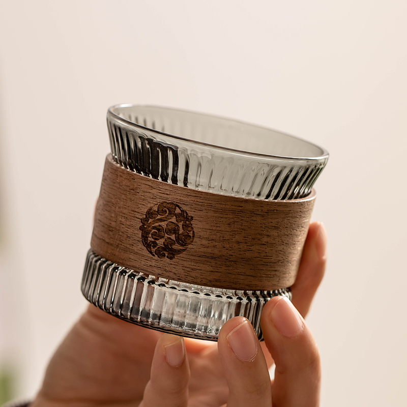 烟灰玻璃品茗杯玻璃平整底部