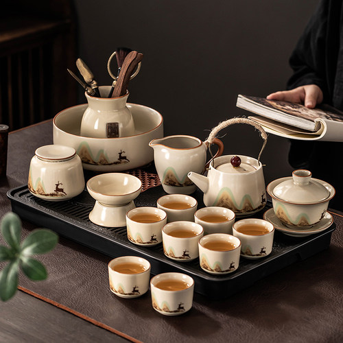 泥徒陶瓷汝窑开片功夫茶具套装