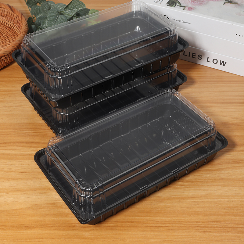 长方形黑底盒肉松小贝透明打包盒