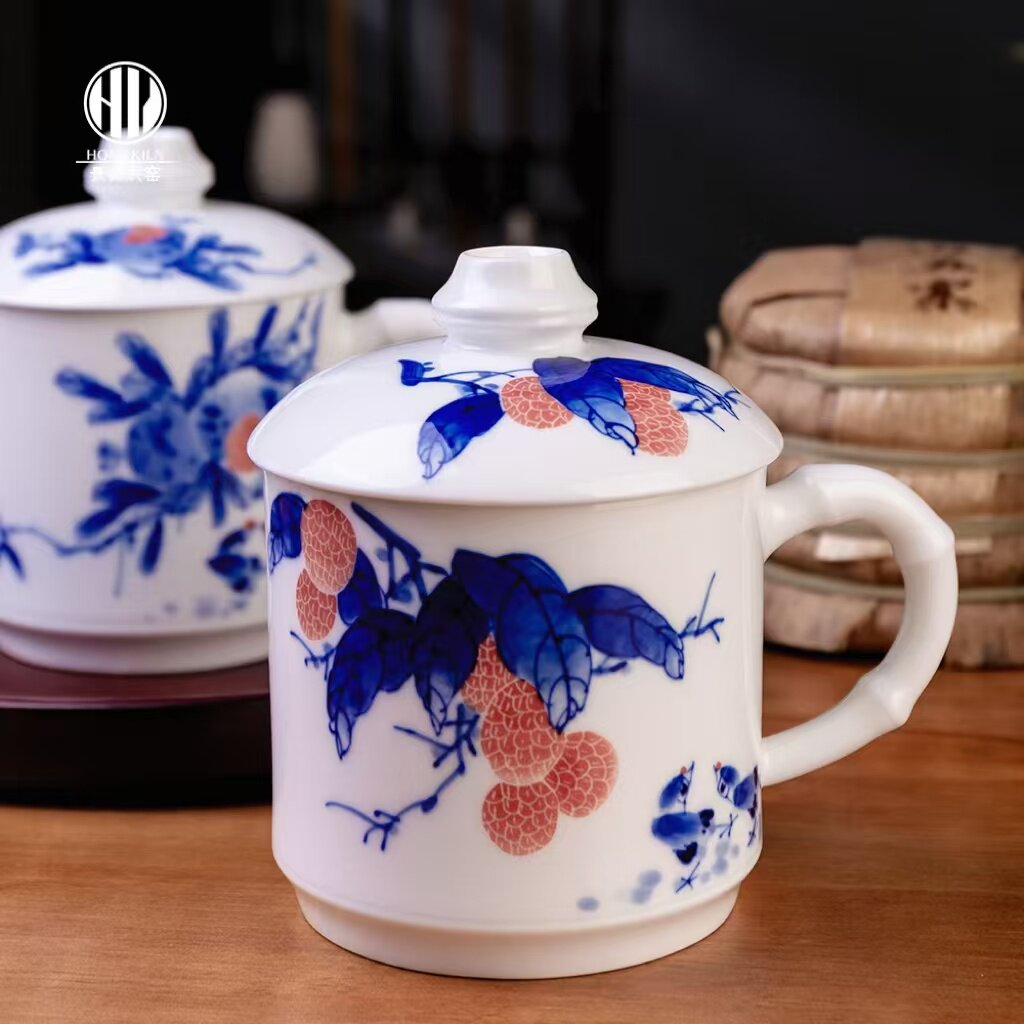 陶瓷手绘青花釉下彩泡茶杯大容量