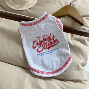 小狗狗夏季纯棉衣服雪纳瑞约克夏马尔泰马尔济斯复古花灰色背心