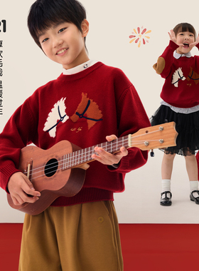 【活动专享】Q21小奶泡新年红运毛衣保暖羊毛提花毛衣红色新年款