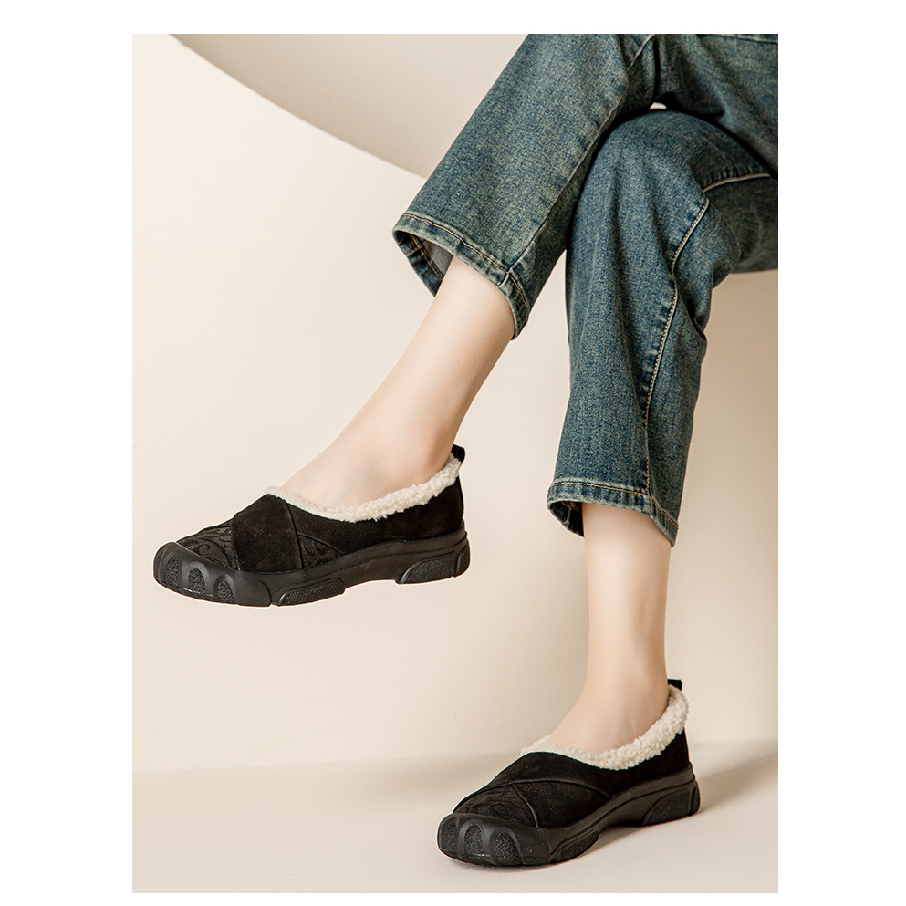 羊毛加绒豆豆鞋女冬季舒适平底防滑保暖棉鞋20159B