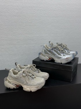 欧货网面爆款老爹鞋女2025春季新款圆头水钻厚底休闲鞋小个子女鞋