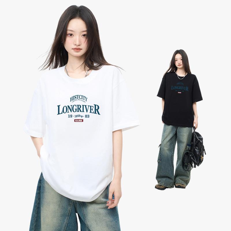 莫小仙广州服饰有限公司短袖t恤女款简约休闲ins潮女美式复古宽松