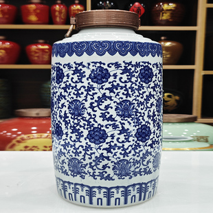 景德镇陶瓷酒坛家用密封存酒坛子大口50斤青花瓷直筒酒缸空酒瓶