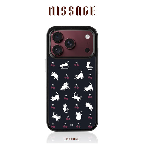 少女年纪MISSAGE「樱桃小猫」原创星闪黑框适用于iPhone18promax17/16/15/14/13苹果手机壳磁吸创意小众