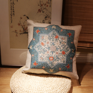 中式 花卉靠包 装 古典风格 抱枕 饰 复古棉麻亚麻沙发抱枕靠垫靠包