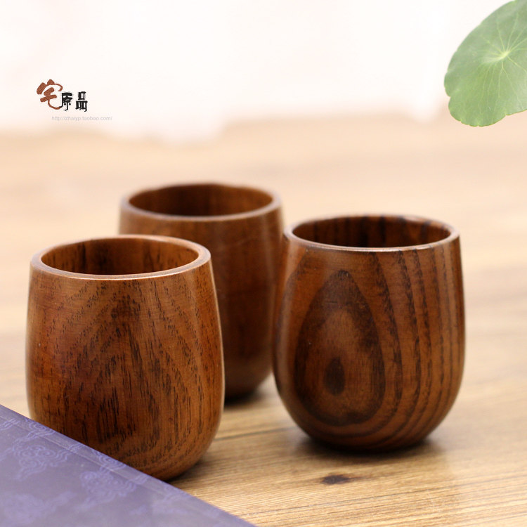 复古实木大肚水杯功夫茶木质杯子咖啡木杯白酒杯天然环保餐厅水杯