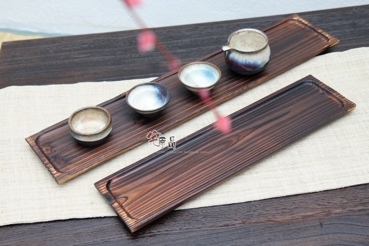 炭烧水杉木实木茶托长条茶道配件