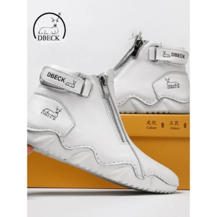 公羊联盟女鞋2024新款马丁靴女士真皮鞋高帮冬季加绒短靴子运动鞋