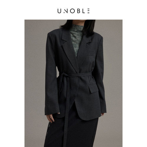 UNoble绑带设计感精纺西装外套女2025早春新品肌理感气质通勤西服