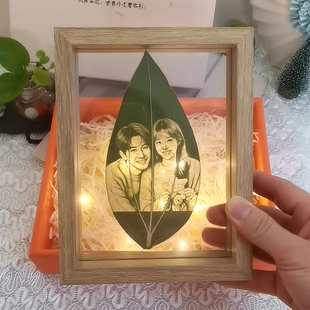 定制圣诞节纪念礼物平安树叶雕刻照片男女情侣闺蜜创意叶雕夜灯