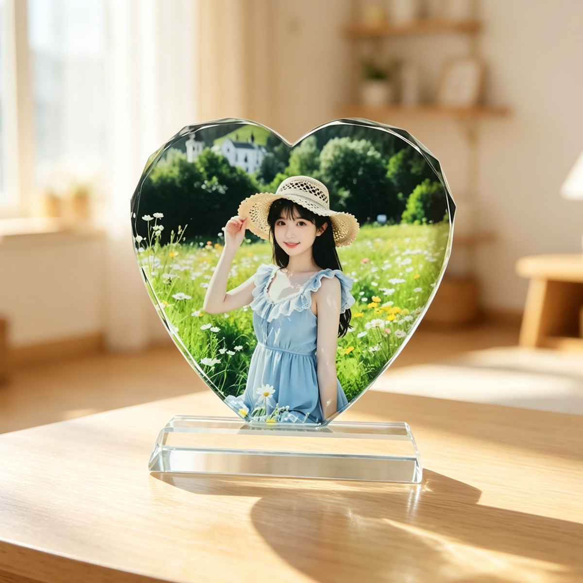 定制照片水晶玻璃摆台 送女友情侣纪念 儿童生日礼物 送老婆礼品