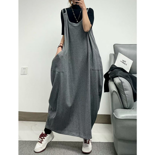 菲尔丹 日韩纯色廓形宽松连衣裙308 街头港风吊带茧型吊带连衣裙