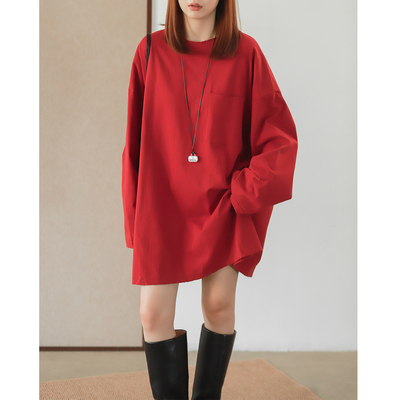 菲尔丹港风超大版纯色长袖T恤