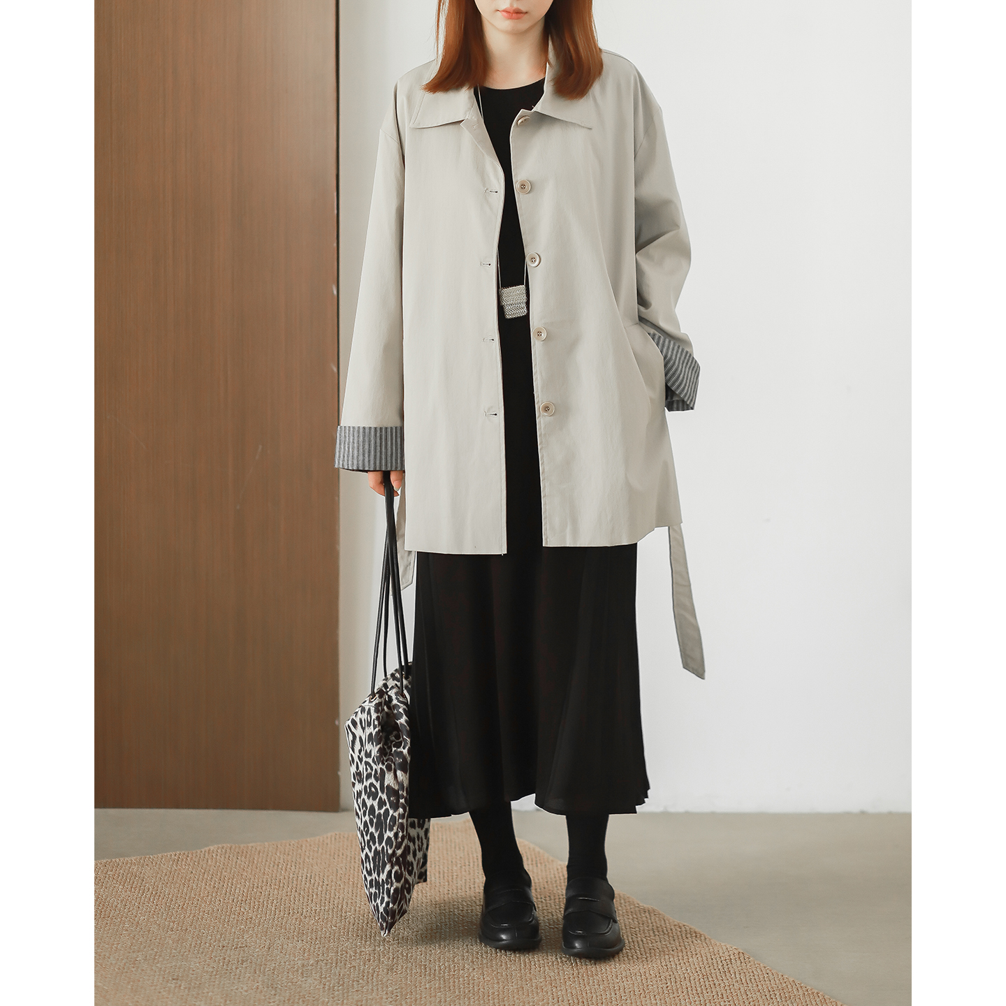 菲尔丹老钱风条纹翻袖口风衣