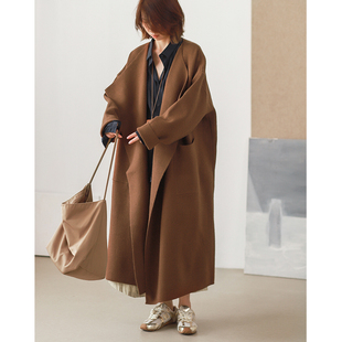 菲尔丹 伍佰多的大气厚实羊绒混纺 配大围巾 韩范长毛衣外套23998