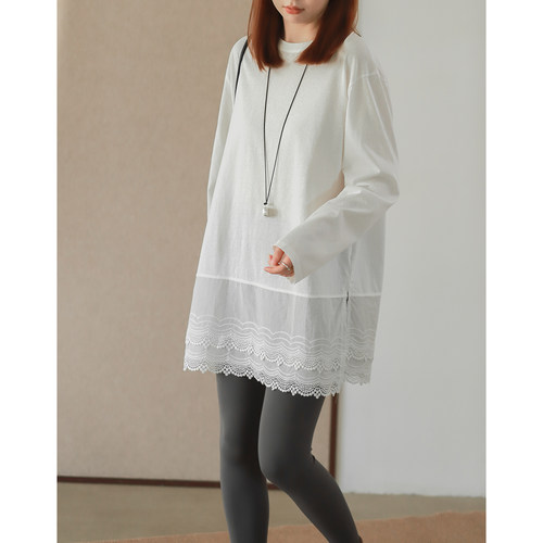 菲尔丹纯棉白色T恤宽松长款